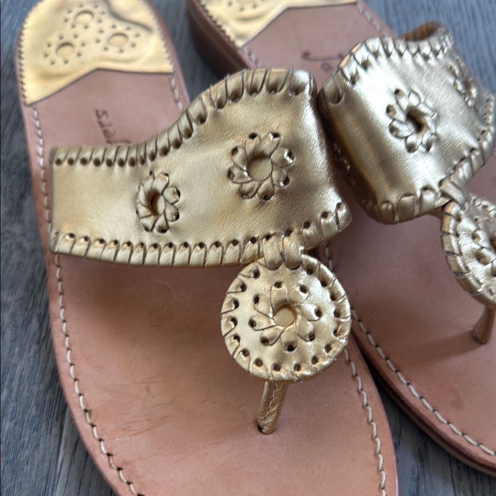 Jack Rogers Whipstitch Slip On Thong Slide Sandals Gold Platinum - Picture 3 of 6